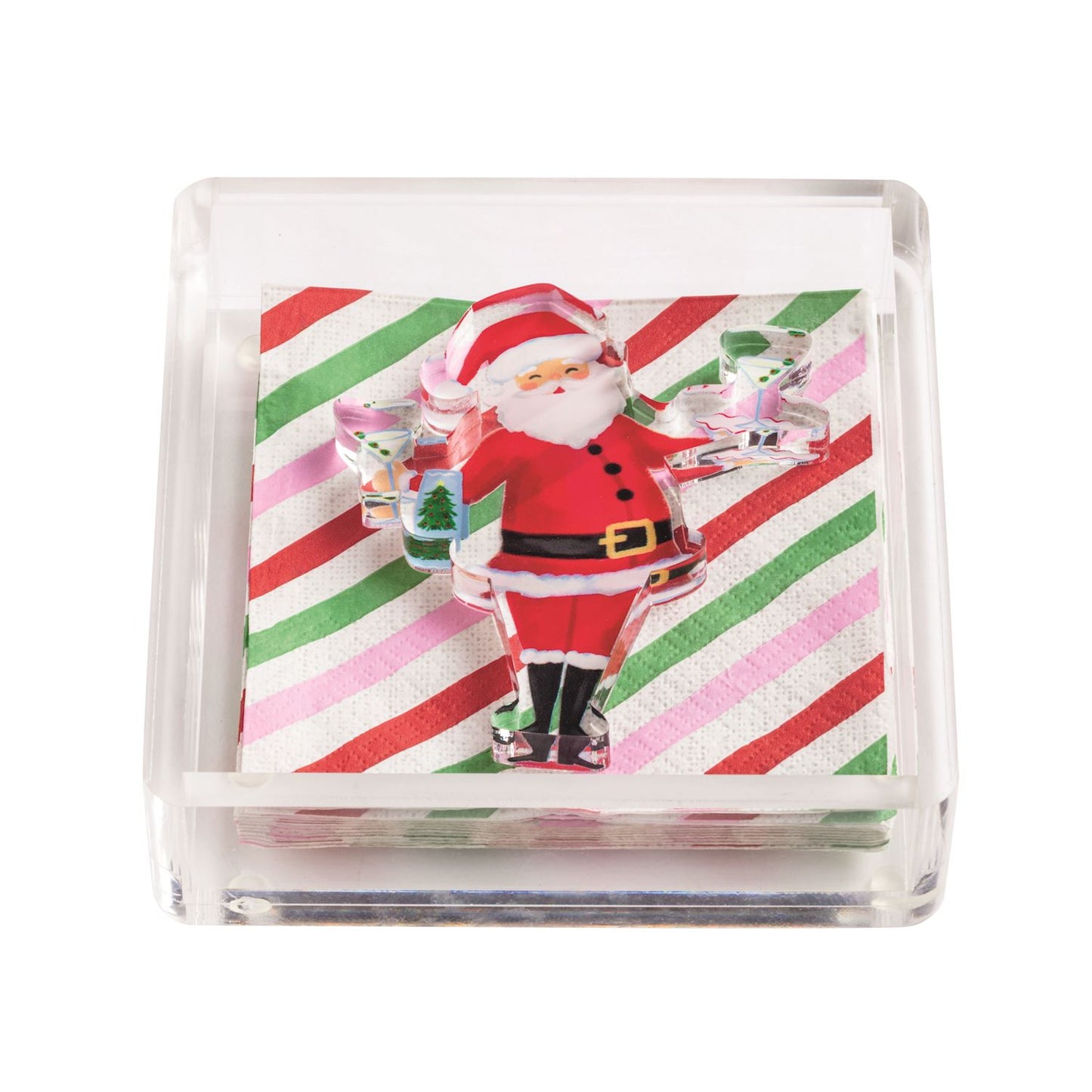 Santa Stripes Holiday Bar Napkin Holder & Weight Set