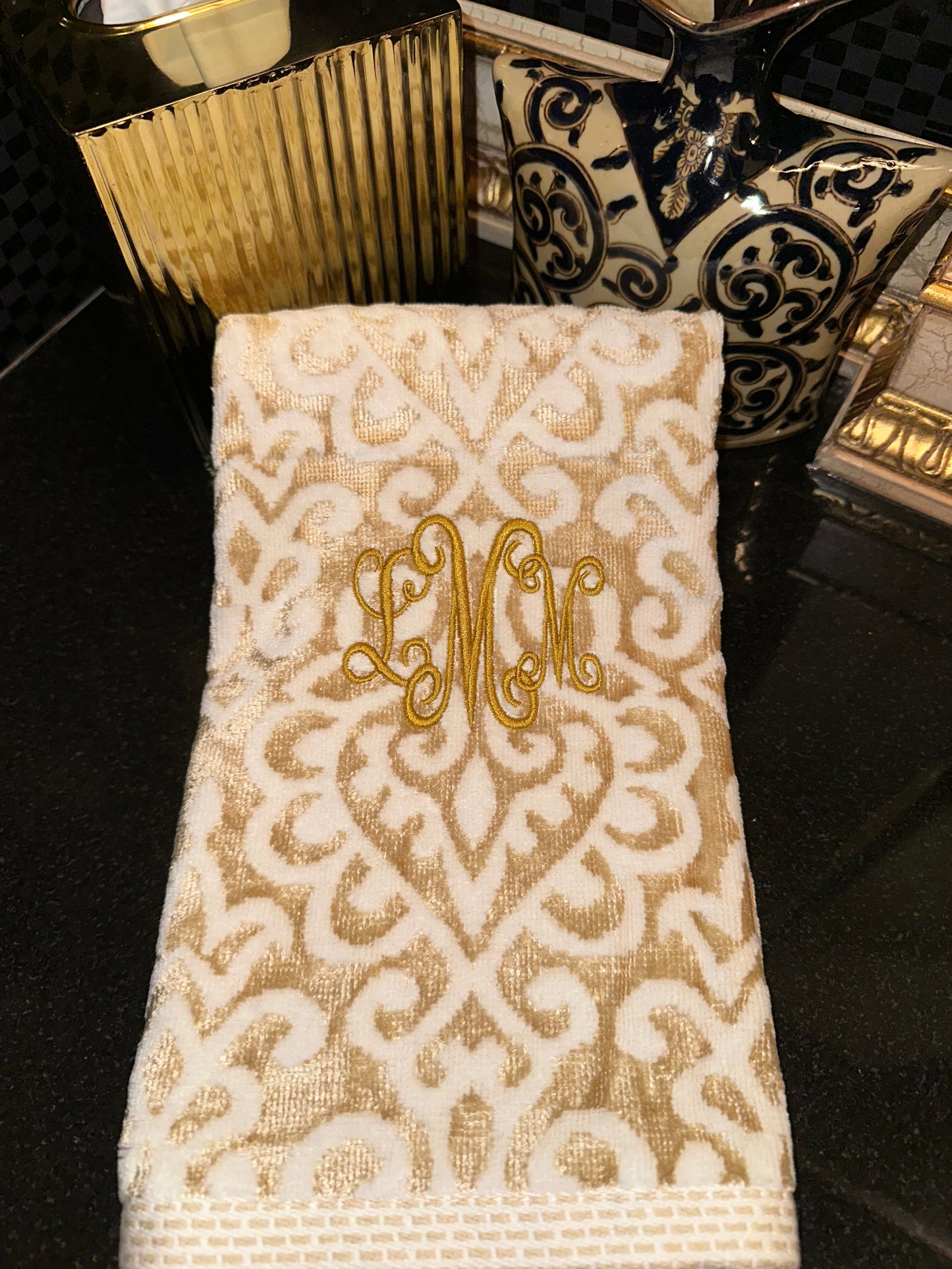 Damask Shimmer Gold Hand Towel