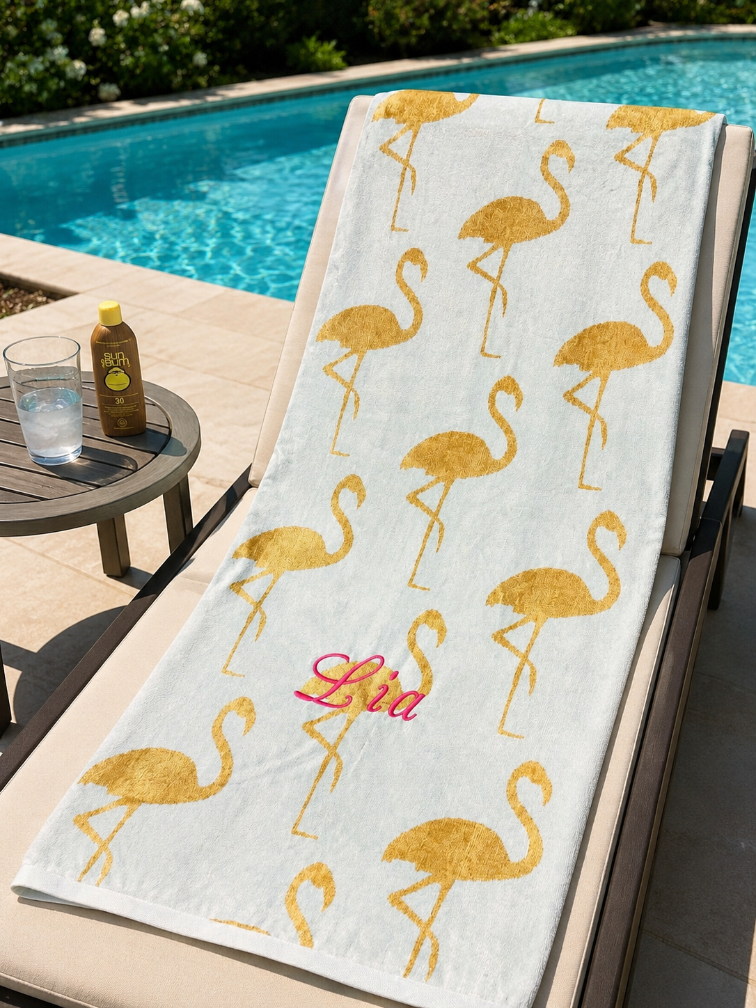 Blue Flamingo Beach Towel