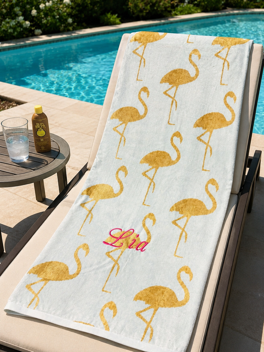 Blue Flamingo Beach Towel